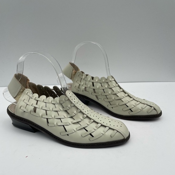 Y2K VINTAGE Annie Flex 8WW  cream weaved sling back pretty in pink Duckie flat - Picture 1 of 6